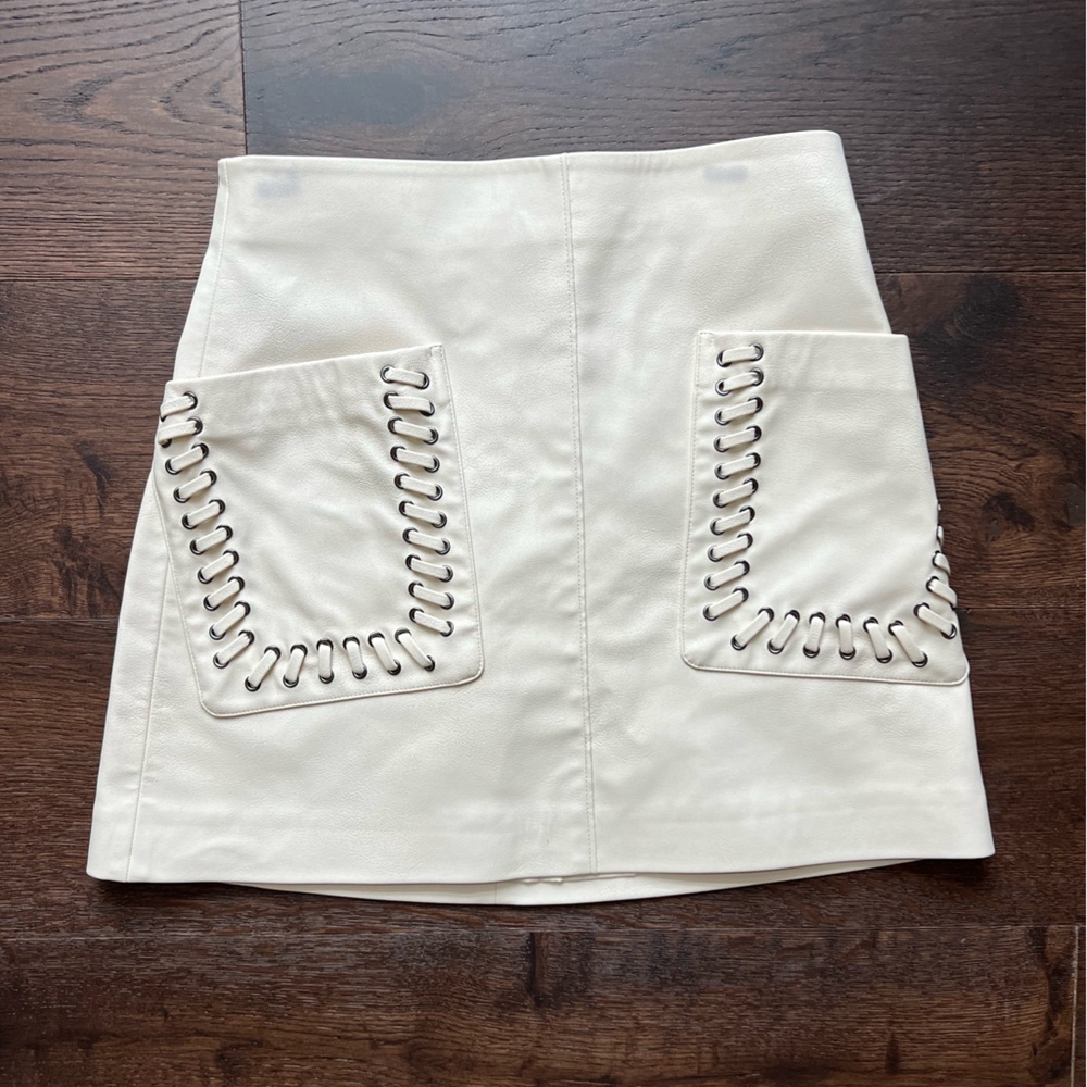 H&M Cream Mini Skirt with Eyelet Detail